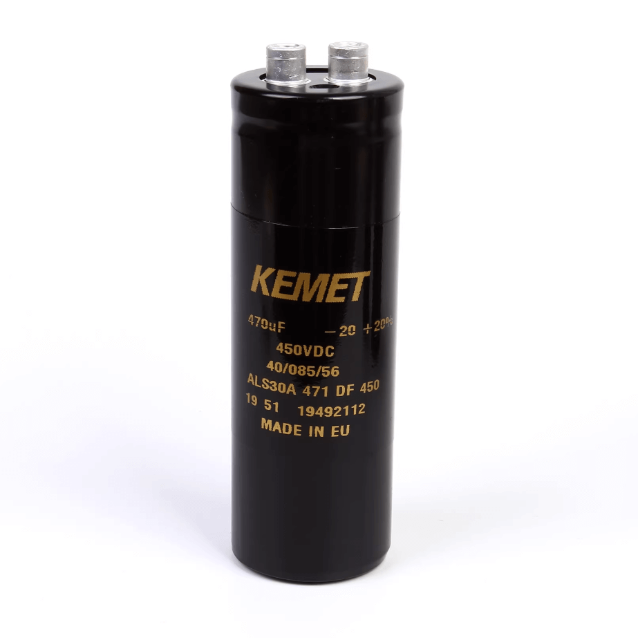 KEMET Aluminum Electrolytic Capacitors KEMET ALS30A471DF450 — ALS30 Series Screw‑Terminal Aluminum Electrolytic Capacitor, 470 µF ±20%, 450 VDC, 11,000 hr, Ø36×105 mm, Lead Spacing 12.8 mm, ESR 235 mΩ, Ripple 4.0 A — Pack of 10