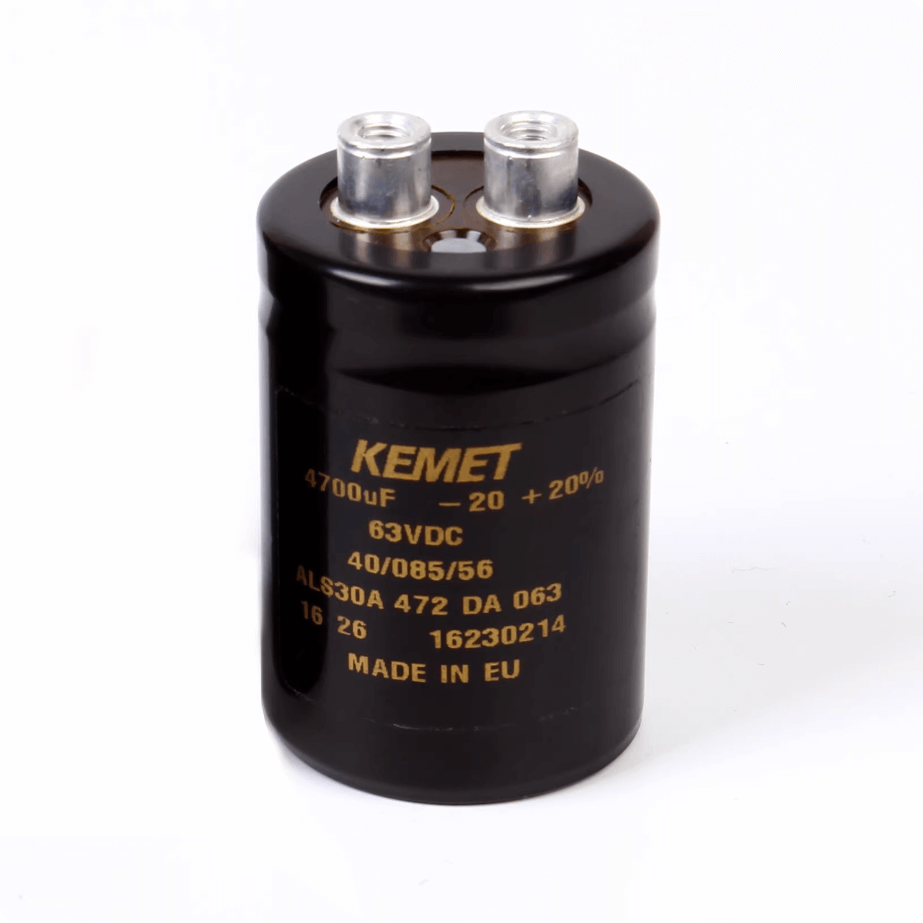 KEMET Aluminum Electrolytic Capacitors KEMET ALS30A472DA063 — ALS30 Series Screw‑Terminal Aluminum Electrolytic Capacitor, 4700 µF ±20%, 63 VDC, 11,000 hr, Ø36×52 mm, Lead Spacing 12.8 mm, ESR 36 mΩ @100 Hz, Ripple 6.7 A — Pack of 5