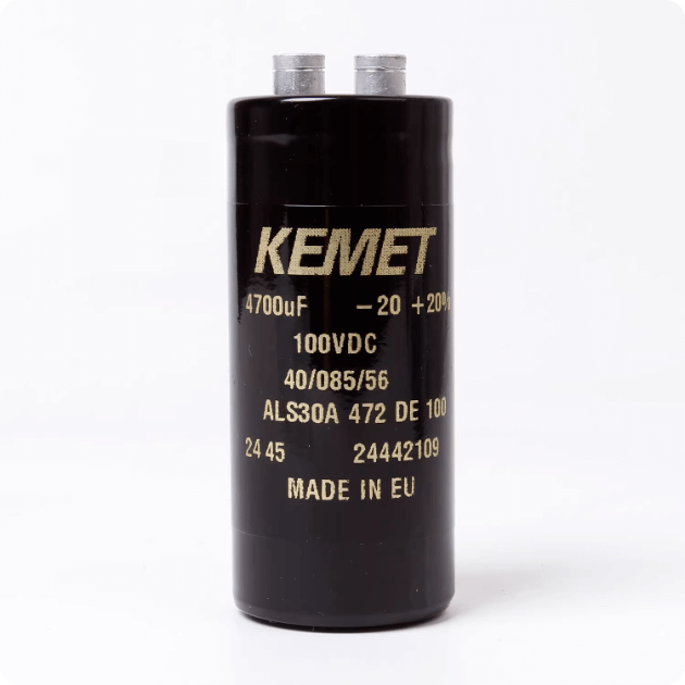 KEMET Aluminum Electrolytic Capacitors KEMET ALS30A472DE100 — ALS30 Series Screw‑Terminal Aluminum Electrolytic Capacitor, 4700 µF ±20%, 100 VDC, 11,000 hr, Ø36×82 mm, Lead Spacing 12.8 mm, ESR 33 mΩ @100 Hz, Ripple 7.9 A — Pack of 5