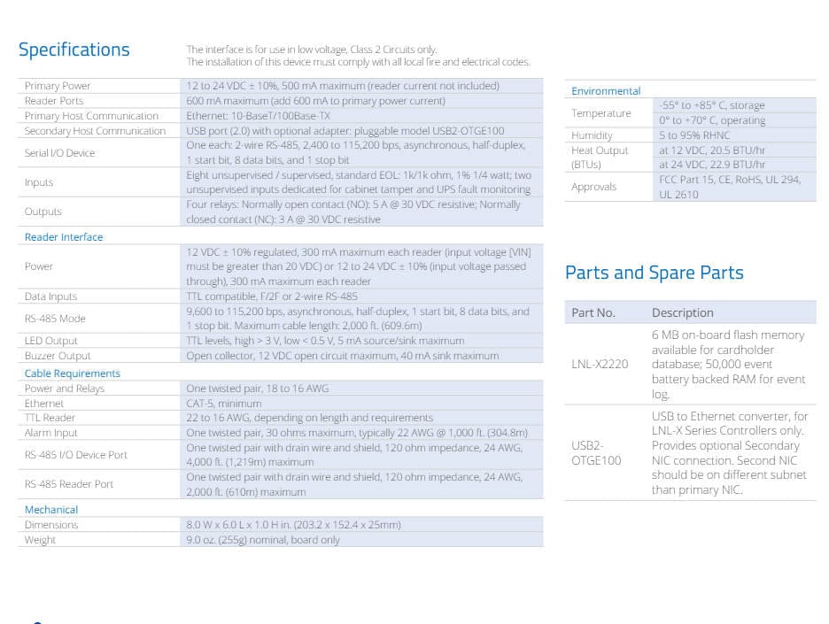 LENEL Electronic card reader LENEL LNL-X2220 Intelligent Dual Reader Controller