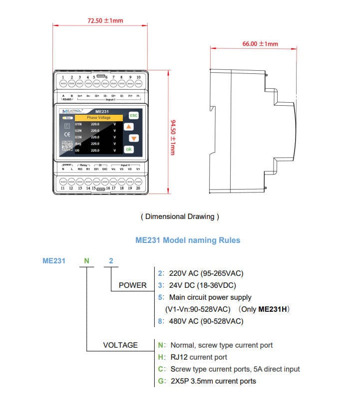 Meatrol Coil Pq Smart Energy Meter Meatrol Me231 DIN Rail Rogowski Coil Pq Smart Energy Meter (2 Pieces)