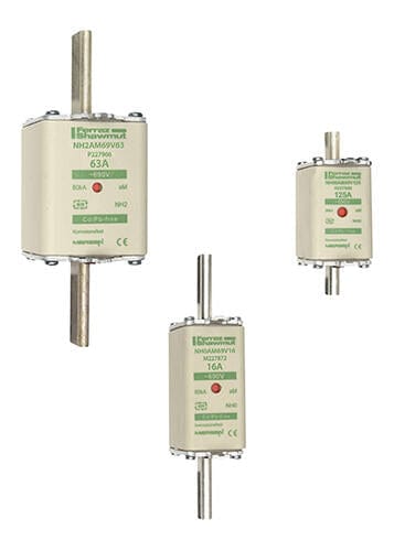 Mersen General Industrial Fuses Mersen NH000AM69V63 NH000 Fuse-link, aM 63A 690VAC, Ceramic Body 21mm, Live Tags Double Indicator — Pack of 3