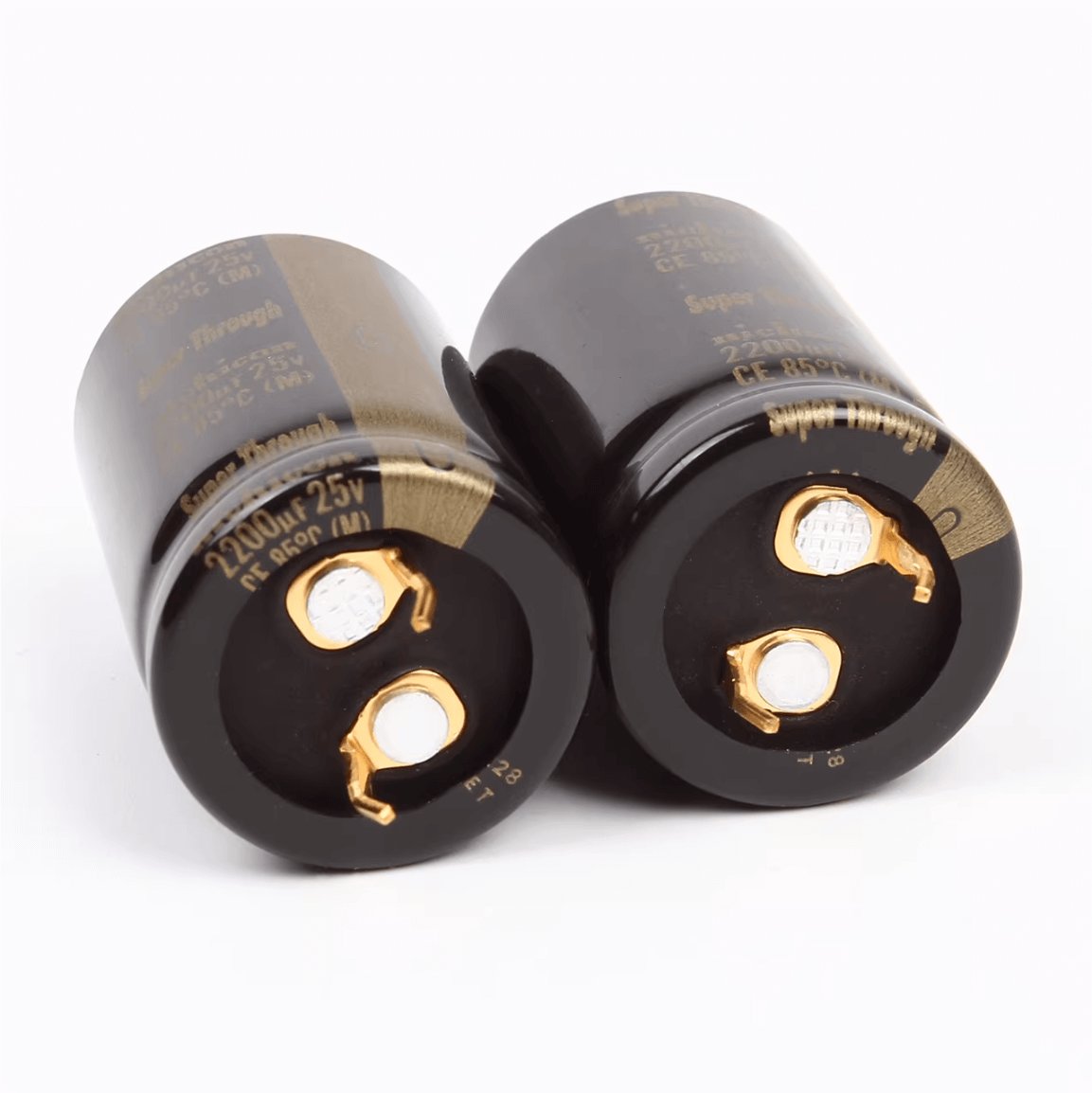 Nichicon Aluminum Electrolytic Capacitors Nichicon LKG1E222MESZCK Gold Tune Audio Grade Capacitor, 2200uF 25V, Snap-In, 22x35mm - Pack of 5