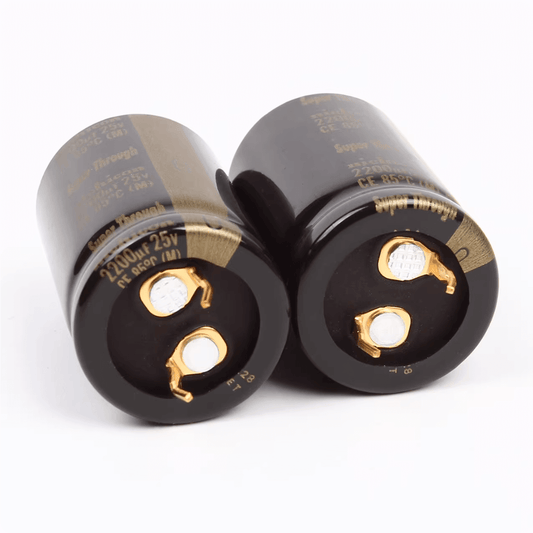 Nichicon Aluminum Electrolytic Capacitors Nichicon LKG1E222MESZCK Gold Tune Audio Grade Capacitor, 2200uF 25V, Snap-In, 22x35mm - Pack of 5