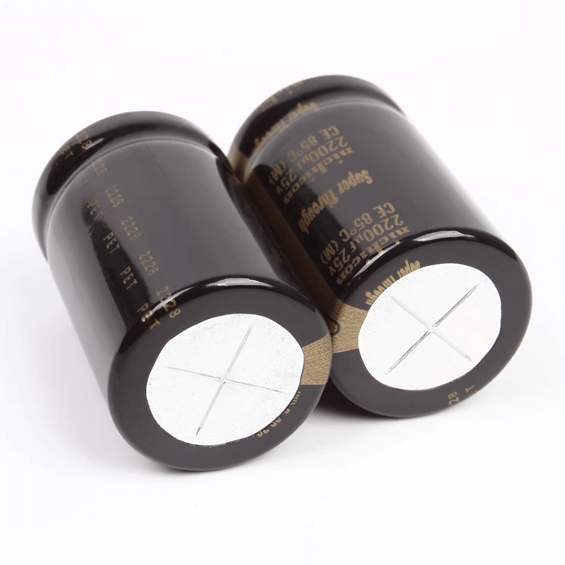 Nichicon Aluminum Electrolytic Capacitors Nichicon LKG1E222MESZCK Gold Tune Audio Grade Capacitor, 2200uF 25V, Snap-In, 22x35mm - Pack of 5