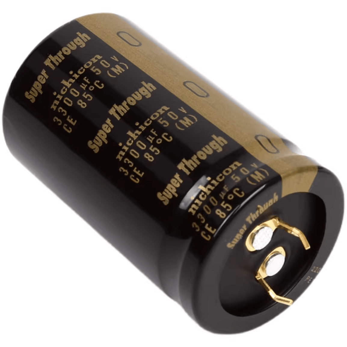Nichicon Aluminum Electrolytic Capacitors Nichicon LKG1H332MESBCK Gold Tune Audio Grade Capacitor, 3300uF 50V, Snap-In, 30x50mm - Pack of 5