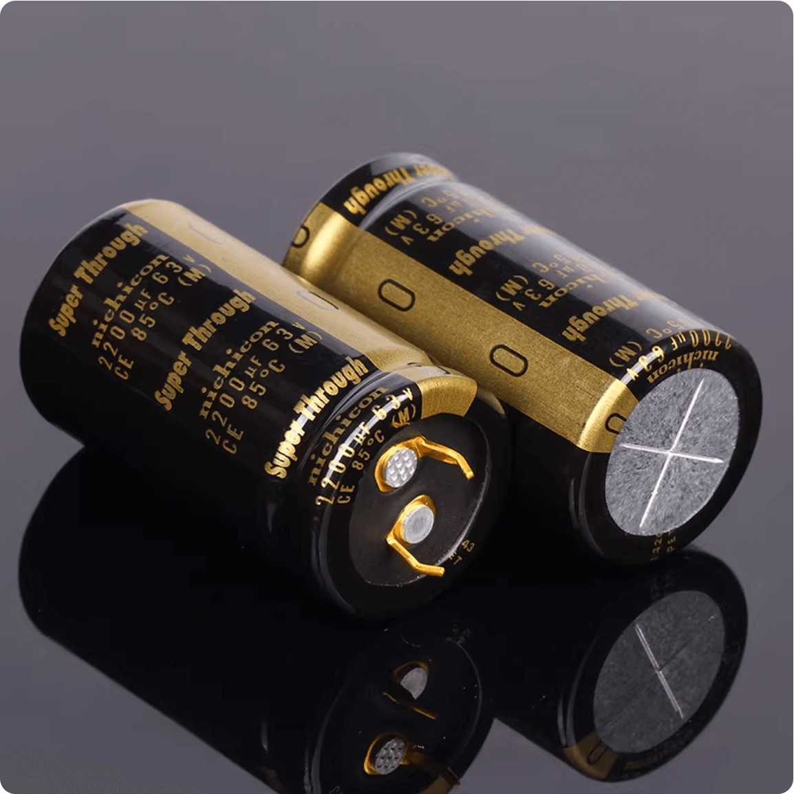 Nichicon Aluminum Electrolytic Capacitors Nichicon LKG1J222MESACK Capacitor, 2200uF 63V, Gold Tune Audio Grade Snap-In, 25x45mm - Pack of 5