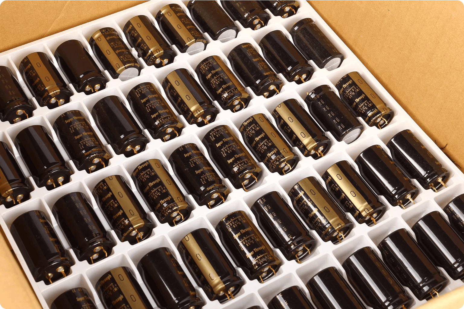 Nichicon Aluminum Electrolytic Capacitors Nichicon LKG1J222MESACK Capacitor, 2200uF 63V, Gold Tune Audio Grade Snap-In, 25x45mm - Pack of 5