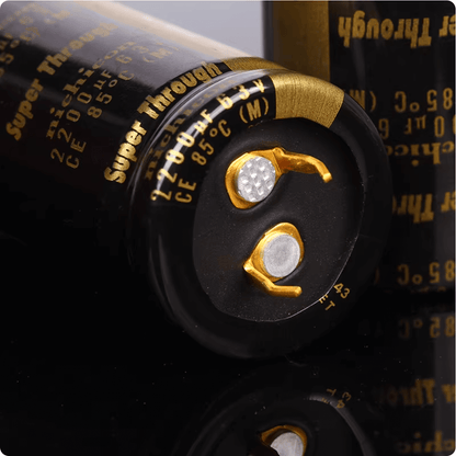 Nichicon Aluminum Electrolytic Capacitors Nichicon LKG1J222MESACK Capacitor, 2200uF 63V, Gold Tune Audio Grade Snap-In, 25x45mm - Pack of 5