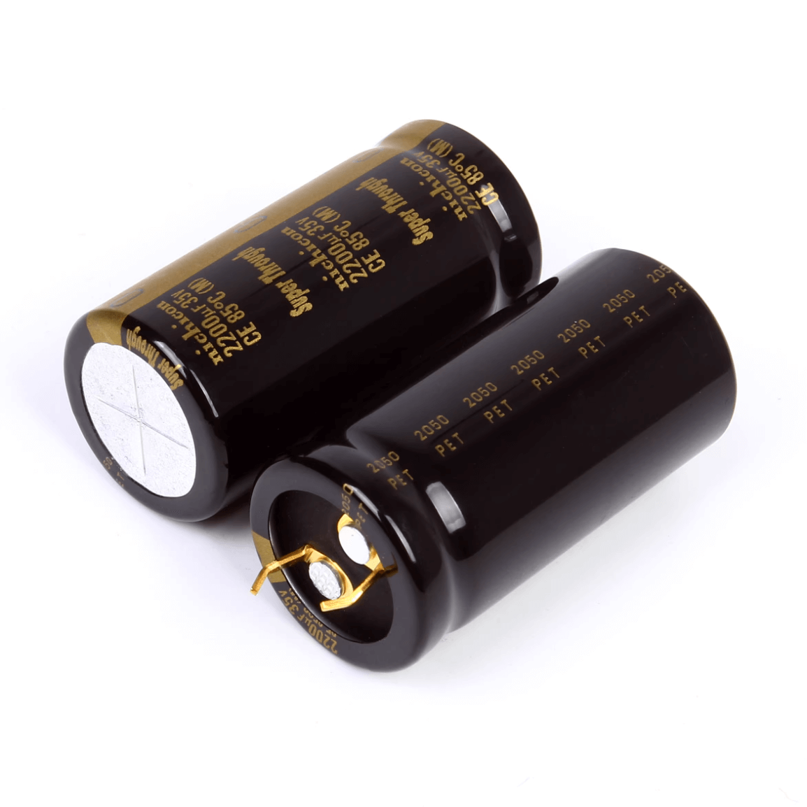 Nichicon Aluminum Electrolytic Capacitors Nichicon LKG1V222MESZCK Capacitor, 2200uF 35V, Gold Tune Audio Grade Snap-In, 22x45mm - Pack of 5