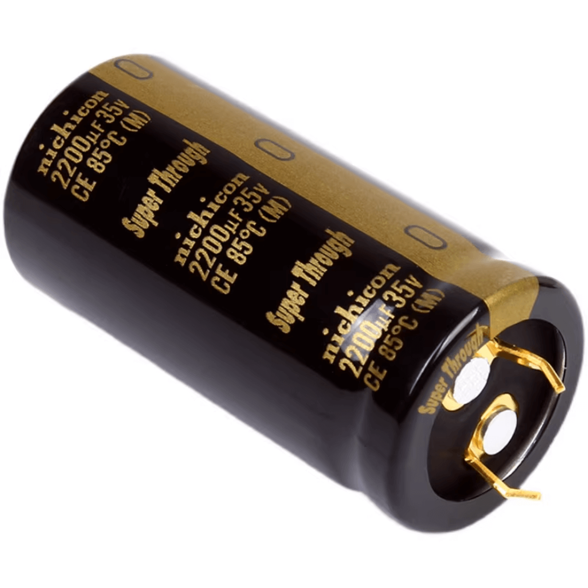 Nichicon Aluminum Electrolytic Capacitors Nichicon LKG1V222MESZCK Capacitor, 2200uF 35V, Gold Tune Audio Grade Snap-In, 22x45mm - Pack of 5