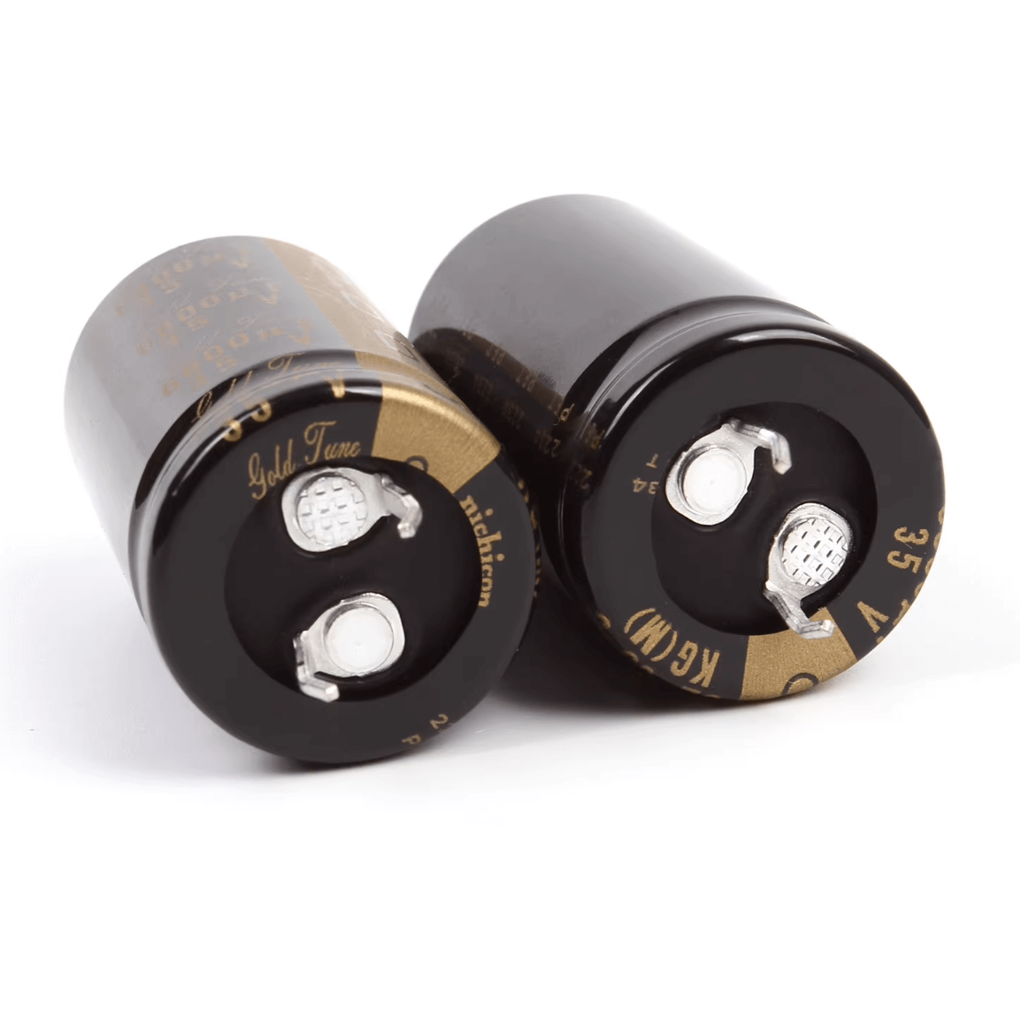 Nichicon Aluminum Electrolytic Capacitors Nichicon LKG1V682MESZAK Gold Tune Audio Grade Capacitor, 6800uF 35V, Snap-In, 22x40mm - Pack of 5