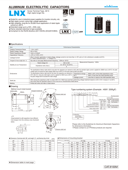 Nichicon 400V 3900uF Capacitor (12Pieces) – Apexon Solutions LLC