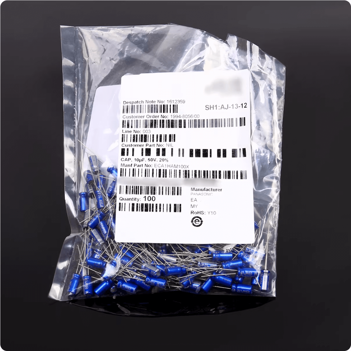 Panasonic Aluminum Electrolytic Capacitors Panasonic ECA1HAM100X Aluminum Electrolytic Capacitor, 10uF 50V, Radial Through-Hole, 5x11mm - Pack of 20