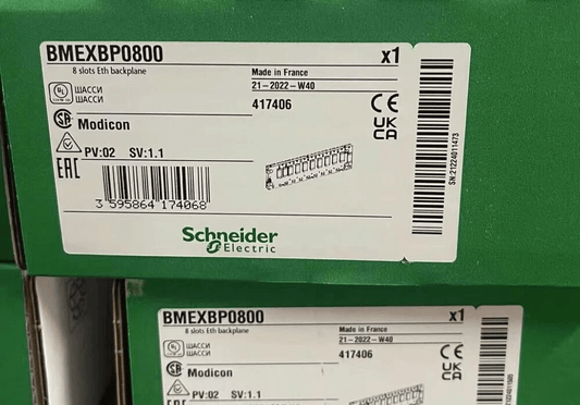 Schneider Backplane Schneider Electric BMXXBP0800 Modicon X80 Backplane — 8‑Slot Rack (Processor/I/O/Comm), Panel/Plate/DIN‑Rail Mountable, IP20