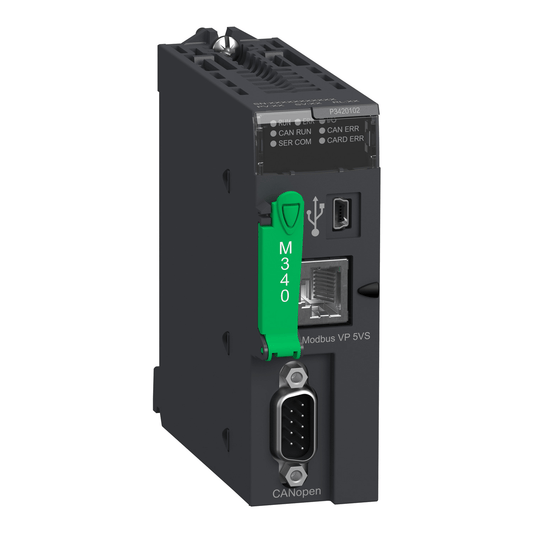 Schneider Digital I/O Modules Schneider Electric BMXP3420102 Modicon M340 Processor — Up to 1024 Discrete / 256 Analog I/O, CANopen (63 nodes), Modbus, 4‑Rack, 2× Ethernet, USB, 24 V DC, IP20