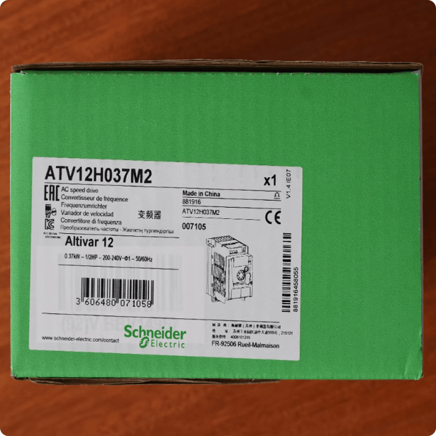 Schneider Schneider Electric Altivar ATV12H037M2 VFD, 0.5 HP (0.37 kW), Single Phase 200-240V, with Heatsink