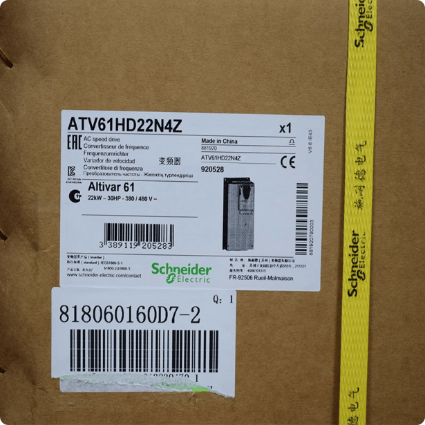 Schneider Schneider Electric Altivar ATV61HD22N4Z VFD, 30 HP (22 kW), 3-Phase 380-480V, IP20, EMC Filter, No HMI