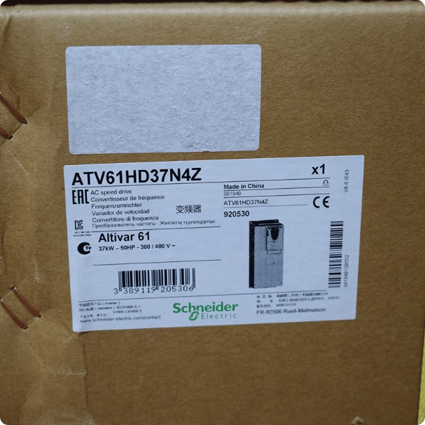Schneider Schneider Electric Altivar ATV61HD37N4Z VFD, 50 HP (37 kW), 3-Phase 380-480V, IP20, Modbus, CANopen