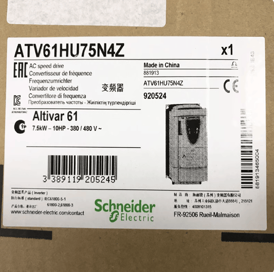 Schneider Schneider Electric Altivar ATV61HU75N4Z VFD, 10 HP (7.5 kW), 3-Phase 380-480V, IP20