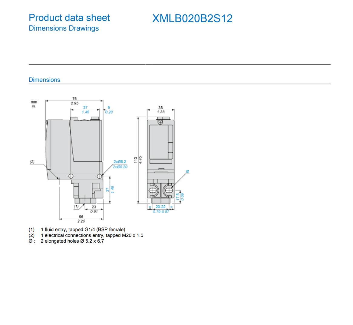 Schneider Schneider XMLB020B2S12 Electromechanical pressure sensor  (2 Pieces)