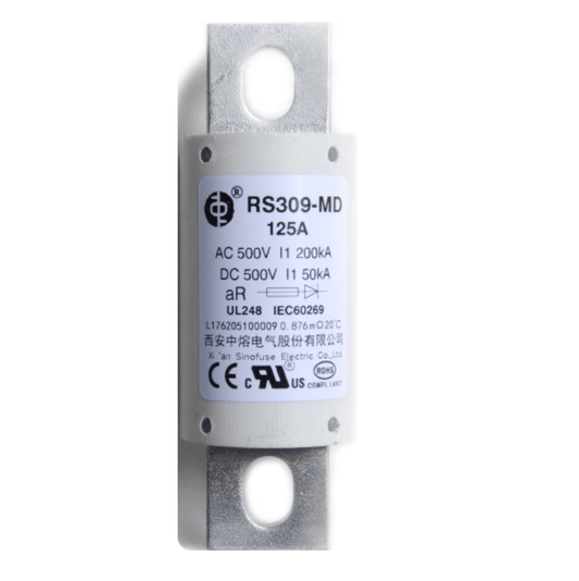 Sinofuse General Industrial Fuses Sinofuse RS309-MD High-Speed Fuse, 125A 500V AC/DC, aR Semiconductor Protection, Bolted Tag - Pack of 10