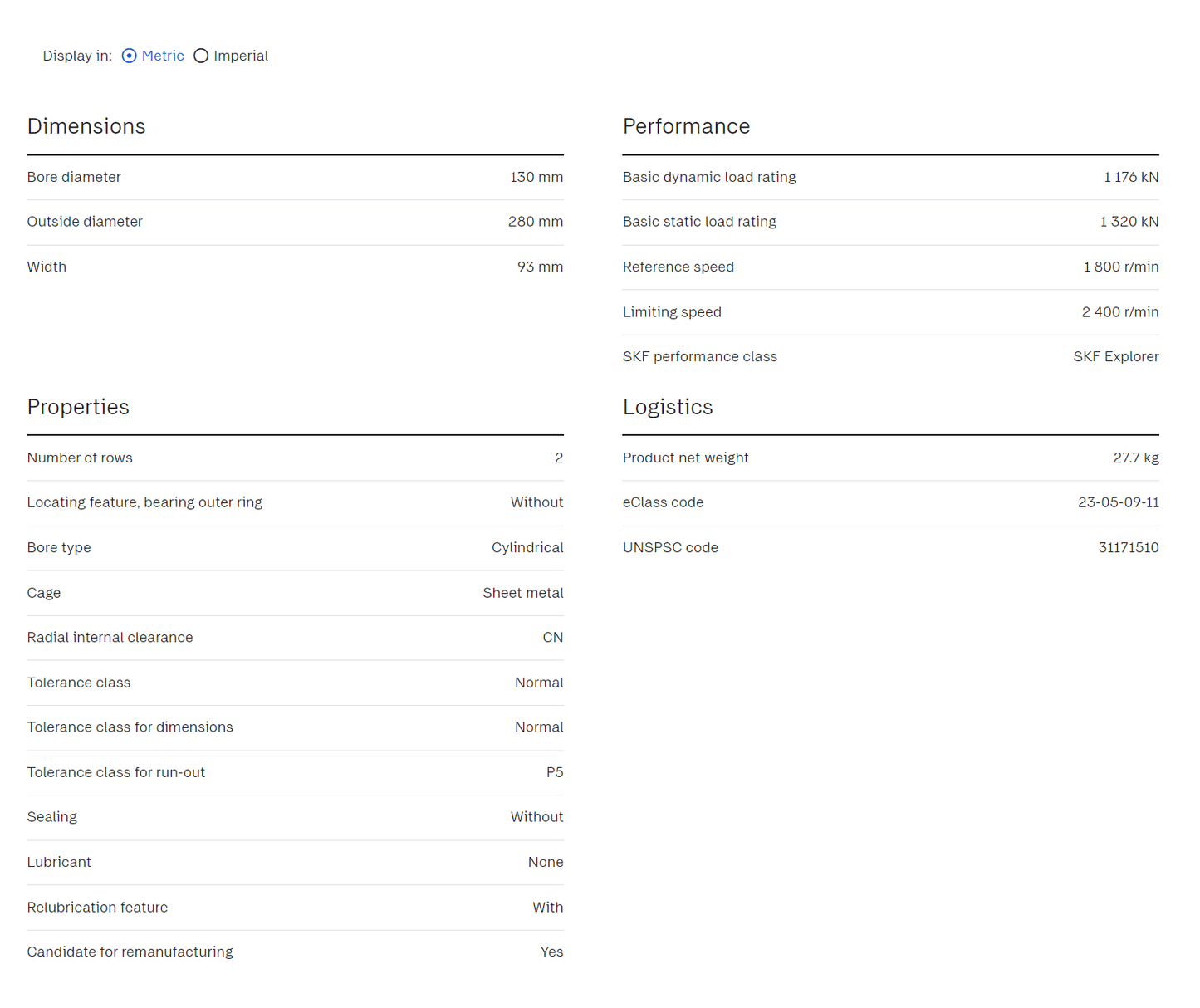 SKF SKF 22326 CC/W33 Spherical Roller Bearing (2 Pieces)
