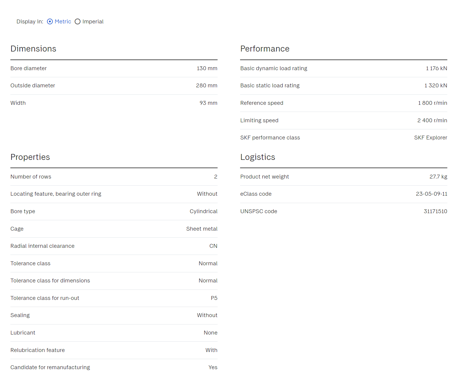 SKF SKF 22326 CC/W33 Spherical Roller Bearing (2 Pieces)